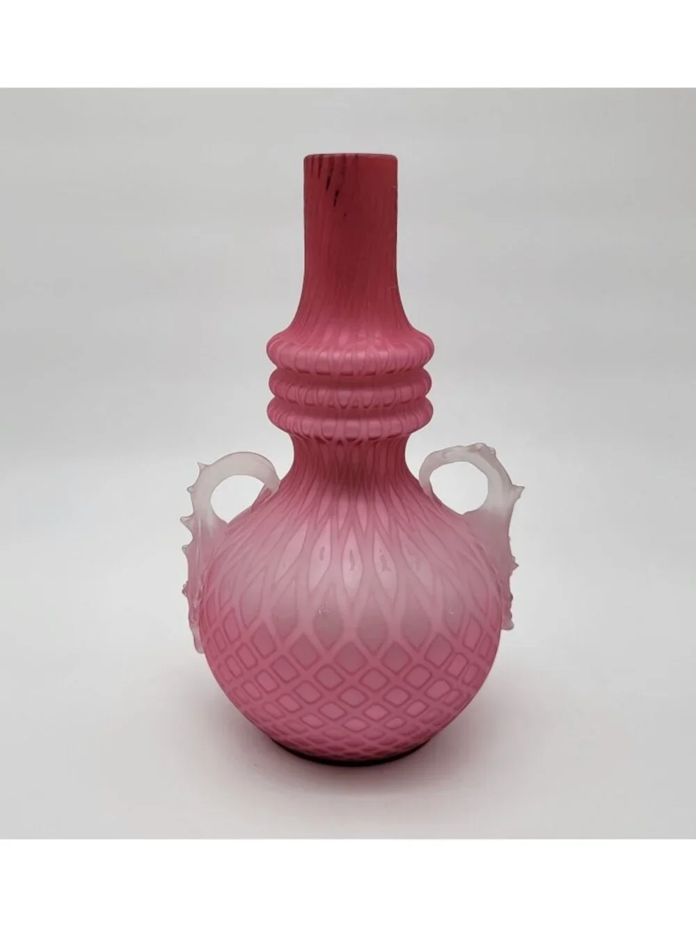 Victorian Pink Cased Satin Glass Vase Diamond Quilt